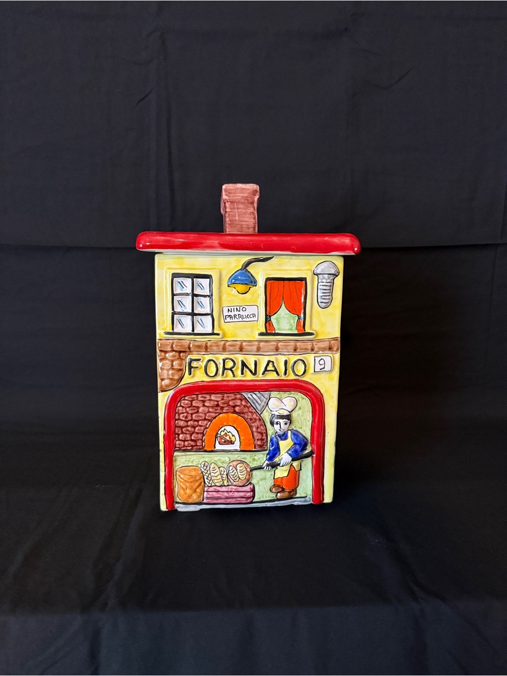 Nino Parrucca Hand-Painted Ceramic Fornaio(The Baker) Cookie Jar. Made in Italy